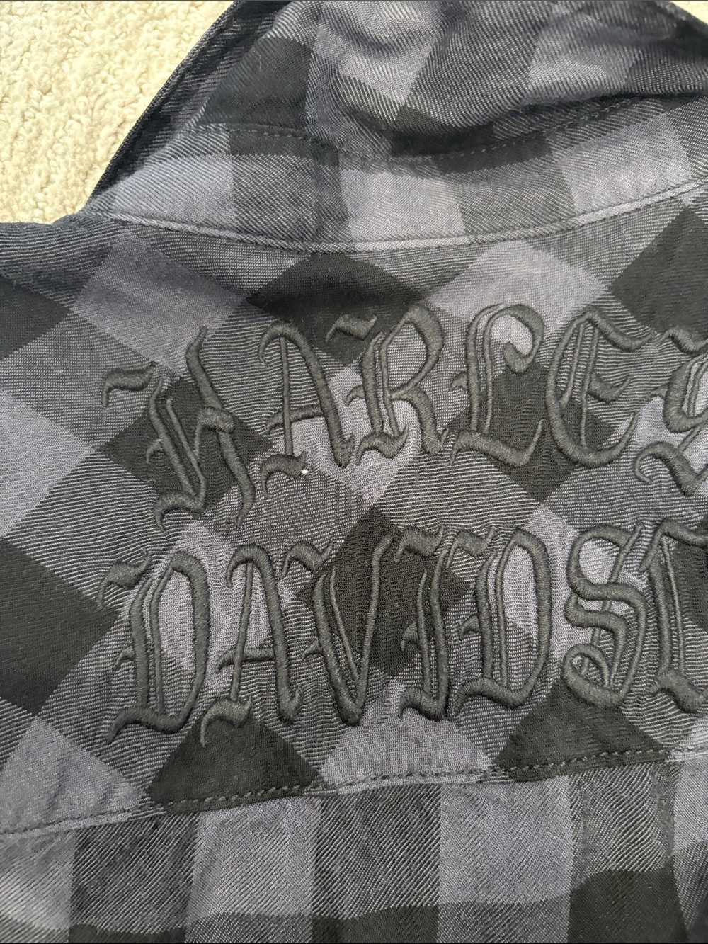 Harley-Davidson Black & Grey Plaid Button-Up Shirt | Embroidered Logo |Large - Picture 11 of 11